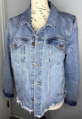 For The Republic Denim Women's Raw Hem Distressed Jean Jacket Size Large